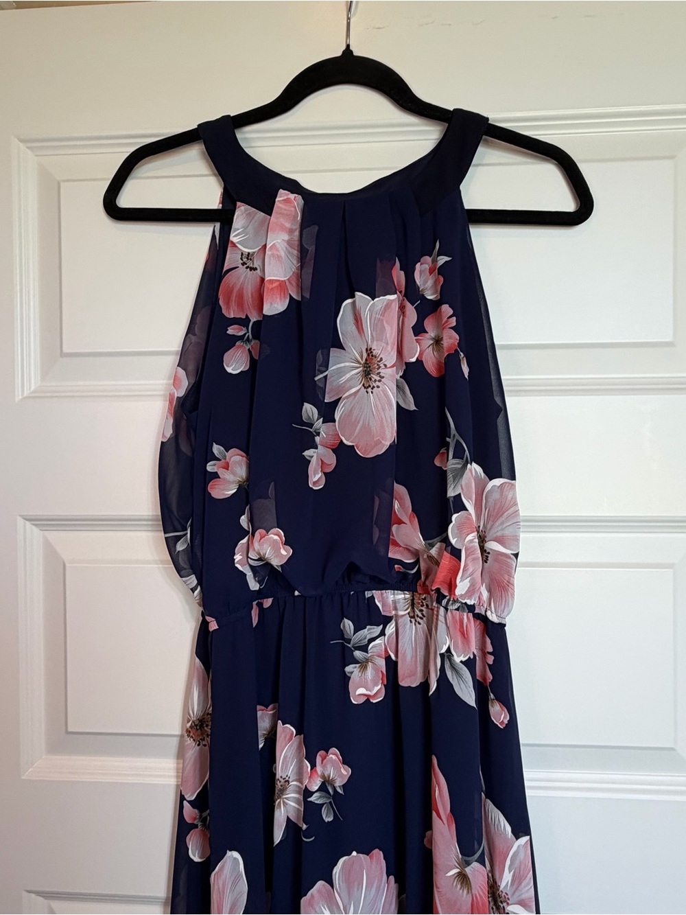 Robbie Bee Floral Halter Maxi Dress Navy Pink Orchid Sleeveless Sz 10